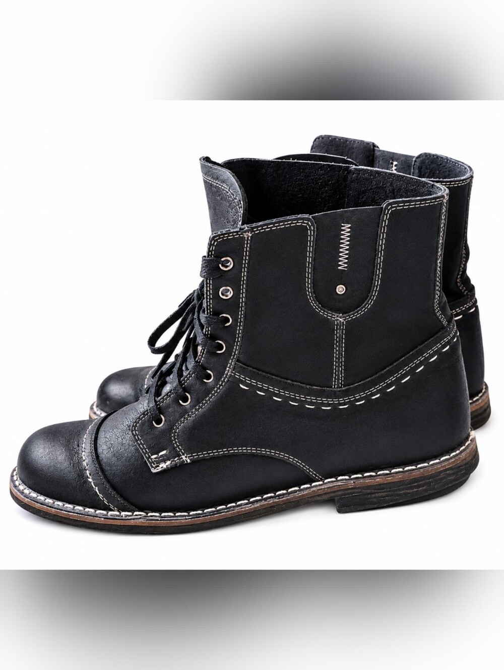 Josef Seibel Black Leather Combat Boots Women's Size 10 Lace-Up Ankle Boots Comf